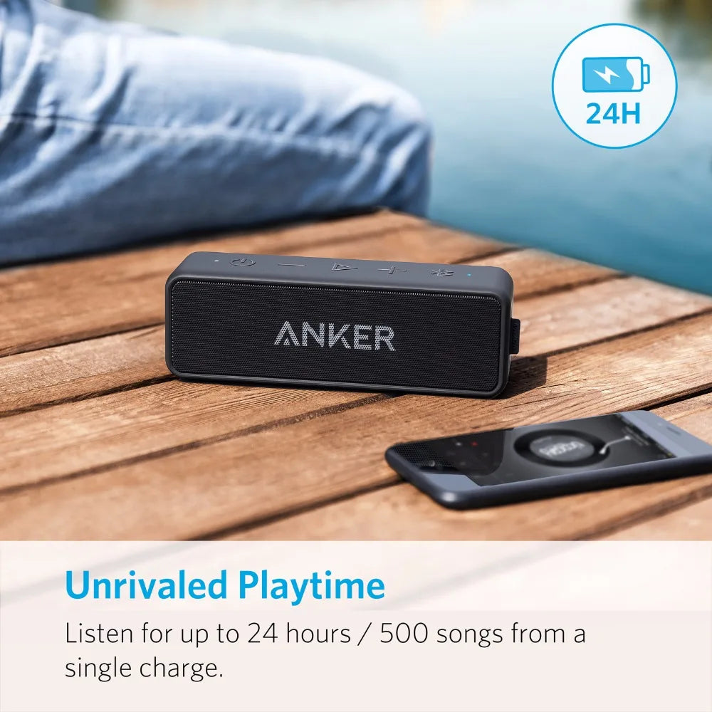 Anker Soundcore 2 Portable Wireless Bluetooth Speaker Better Bass 24-Hour Playtime 66ft Bluetooth Range IPX7 Water Resistance - Supersell