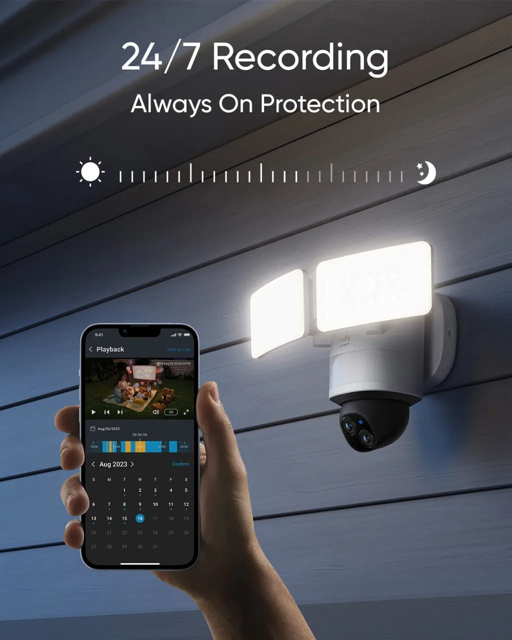 eufy Security Floodlight Camera E340 Wired 360° Pan Tilt 24/7 Recording Dual-Band Wi-Fi 2,000 Lumens Motion-Activated - Supersell