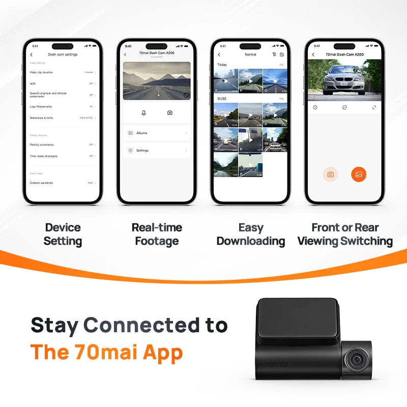 Global 70mai Dash Cam A200 Dual-channel Record 1080P HDR 2'' IPS Screen 24H Parking Monitor 70mai Car DVR A200 WIFI APP 130° FOV - Supersell