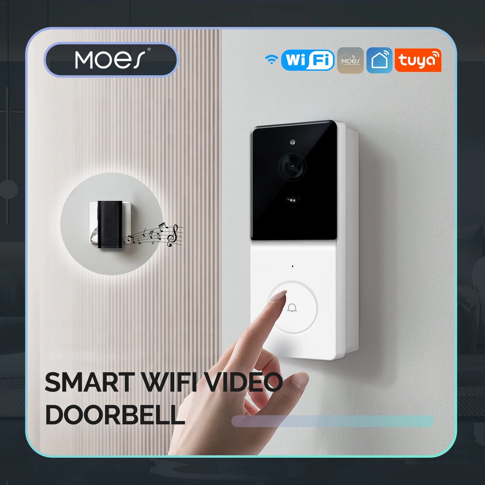 MOES Tuya 1080P Smart WiFi Video Doorbell Camera Wireless 2-Way Audio Intercom Night Vision with 64 GB SD Card，Home Security - Supersell