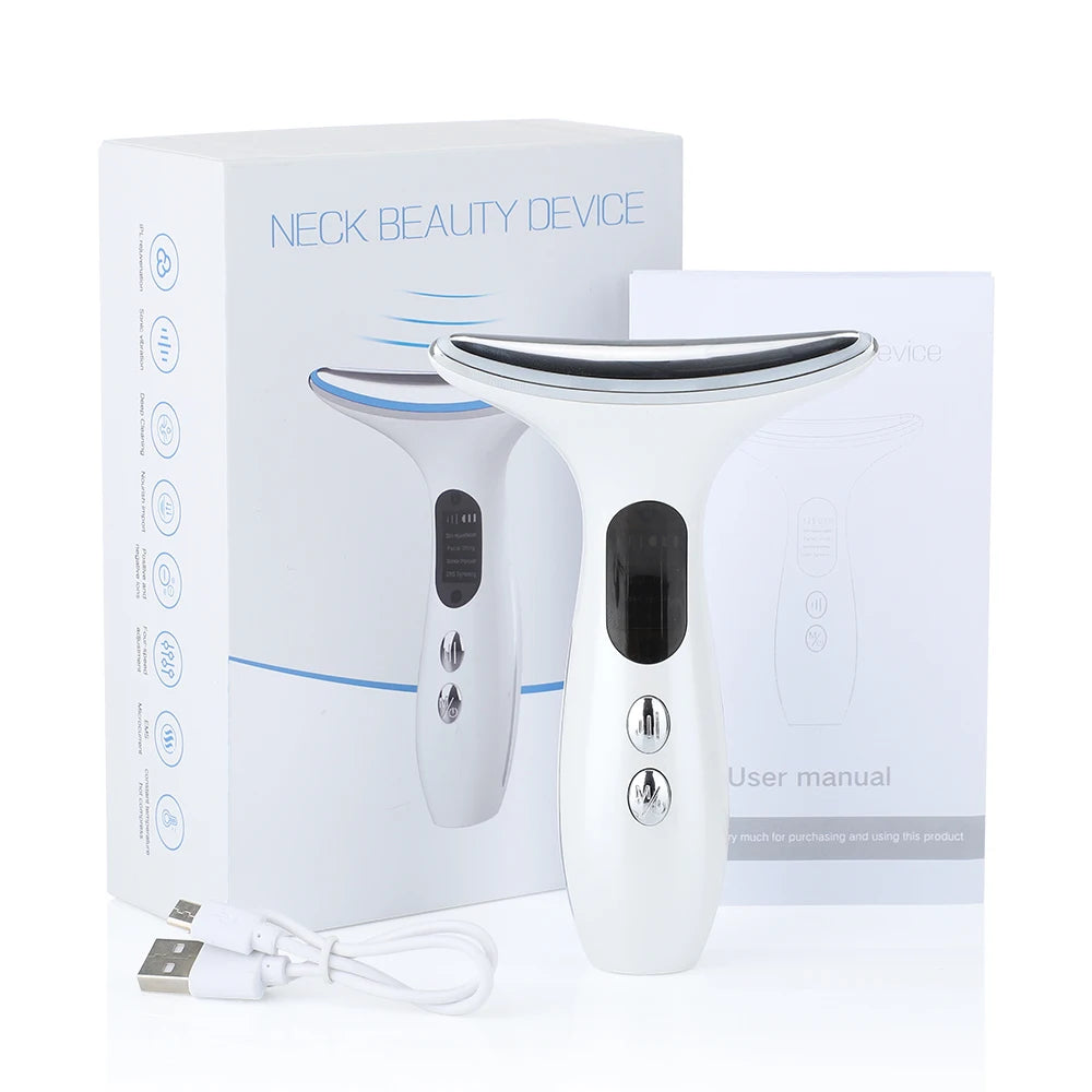 Neck Beauty Device EMS Micro-current Three-color Light Firming and Rejuvenating Skin Ion Importer Facial Lifting for Neck Lines - Supersell