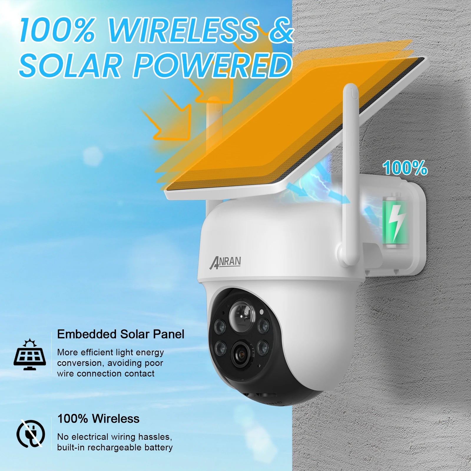 ANRAN Q4 2K 4MP Solar Battery Surveillance Cameras Home Security Protection PIR Human Detect ARCCTV - Supersell