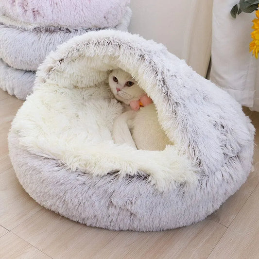 Soft Plush Pet Bed with Cover Round Cat Bed Pet Mattress Warm Sleeping Nest - Supersell