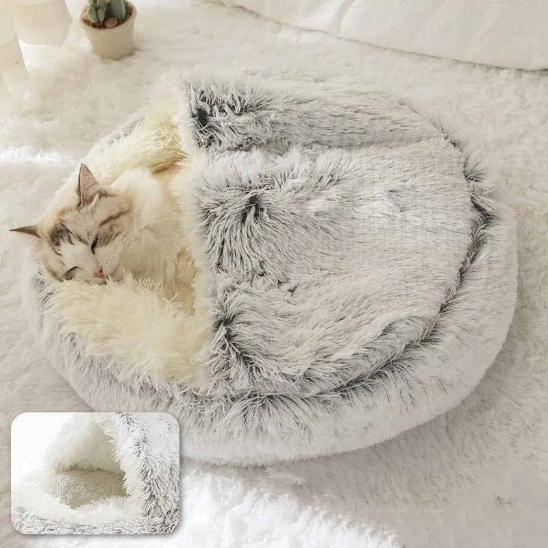 Soft Plush Pet Bed with Cover Round Cat Bed Pet Mattress Warm Sleeping Nest - Supersell