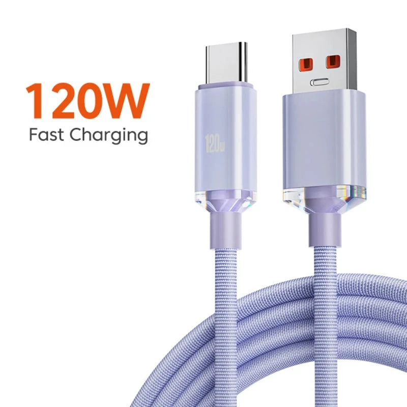 120W 6A Fast Charge USB Type C Quick Charge Cable purple For Smartphones