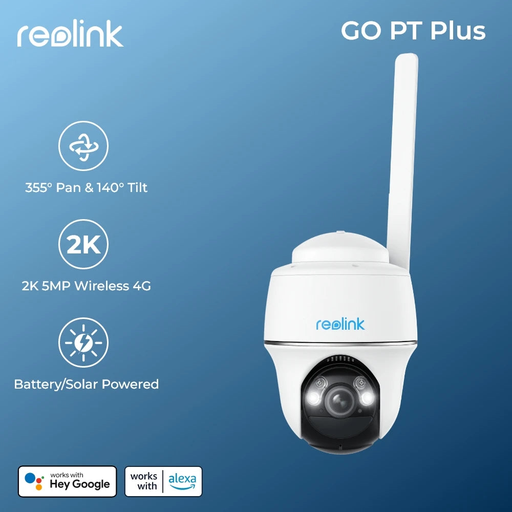 Reolink 4G LTE Solar Camera Wireless Outdoor 355° Pan-Tilt Go PT Plus Smart AI Detection 5MP Color Night Vision Security Camera - Supersell